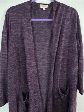 LuLaRoe, Sarah, Heathered Plum Open-Front Cardigan, XL